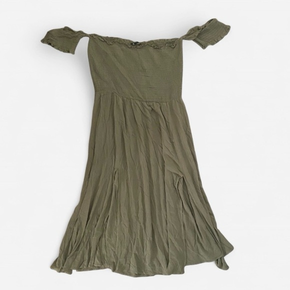 Lulus View from the Meadow Olive Green Off The Shoulder Smocked Dress XL - Picture 5 of 5